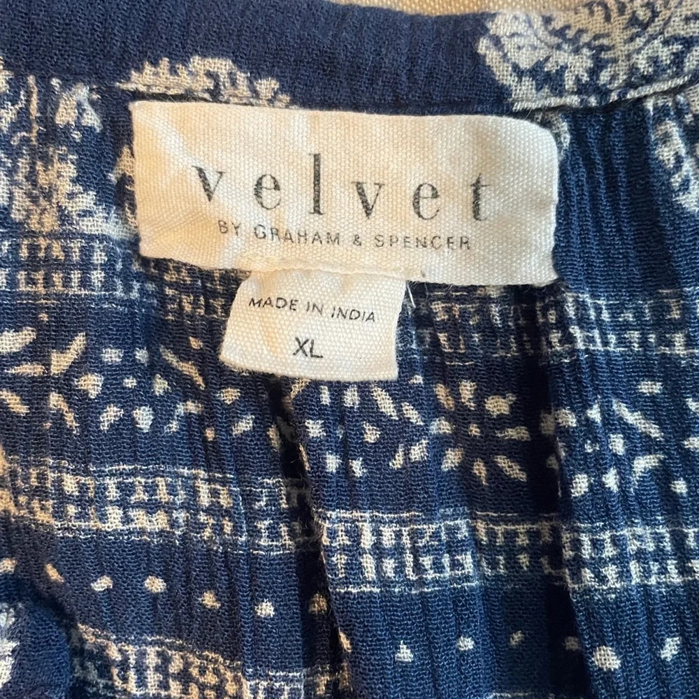 Velvet Blue and White Paisley Top